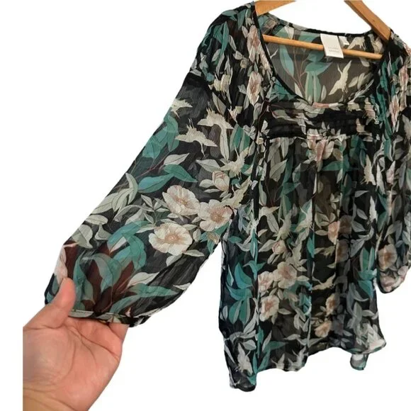 Lauren Conrad Women's Black Sheer 3/4 Sleeve Blouse Size Large - Picture 8 of 10